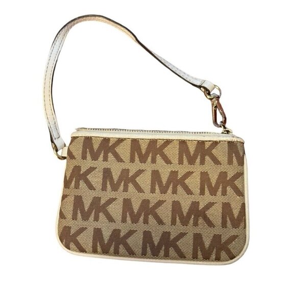 Michael Kors Signature Canvas & Leather Trim Tan Wristlet - Picture 1 of 7